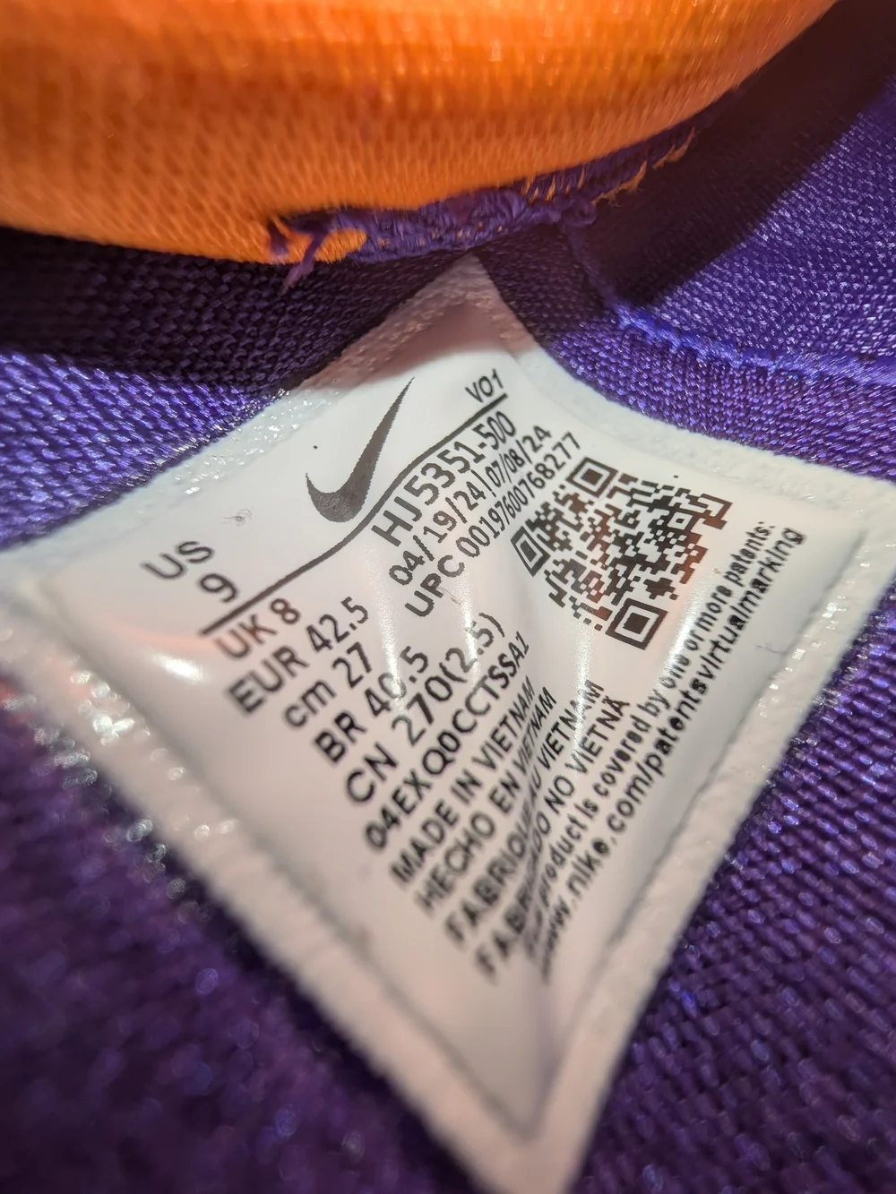 Nike Purple Low-Top Sneakers with Orange Accents